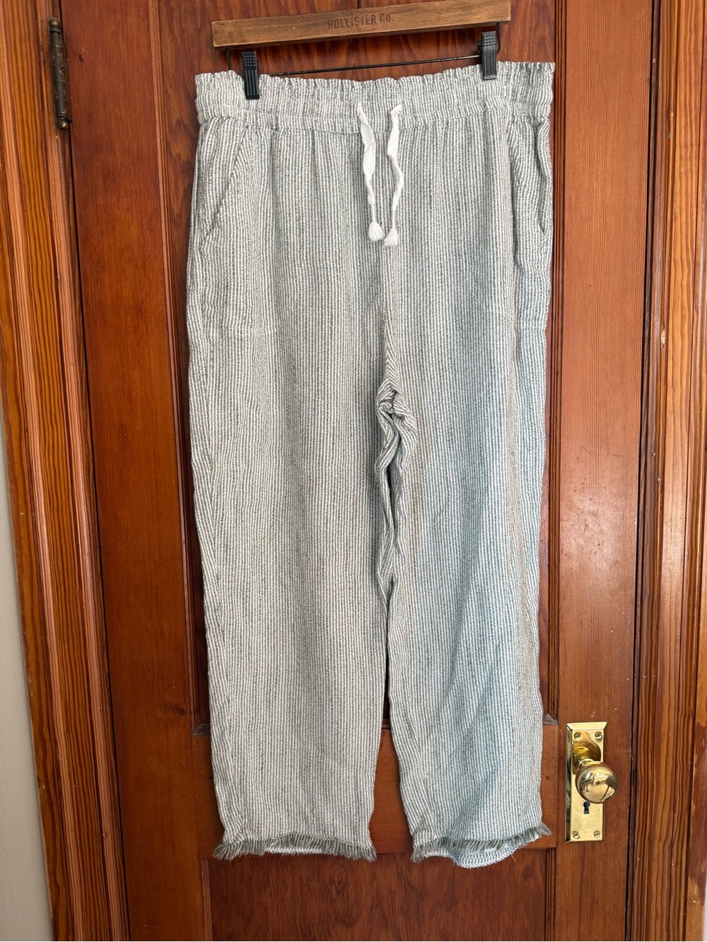 Aerie Women’s Gray & White Striped Cotton Straight-Peg Pants Size XL